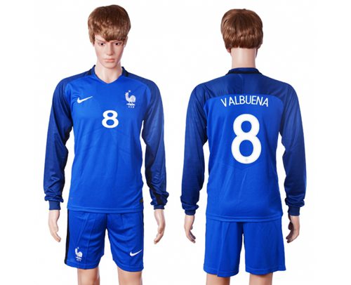 France #8 Valbuena Home Long Sleeves Soccer Country Jersey
